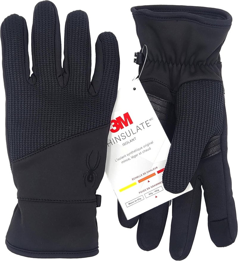 Spyder Core Conduct Gloves Touchscreen Compatible, Leather Palm Patch, 360 Degree Stretch, Sweater Knit Bonded - Image 1